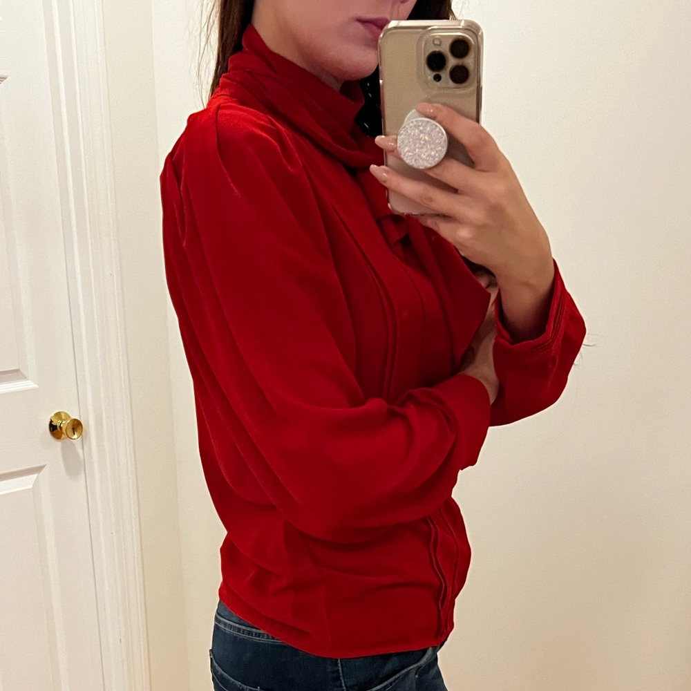 Zara Flowy Lace Detail Shirt Blouse Red - Picture 9 of 11
